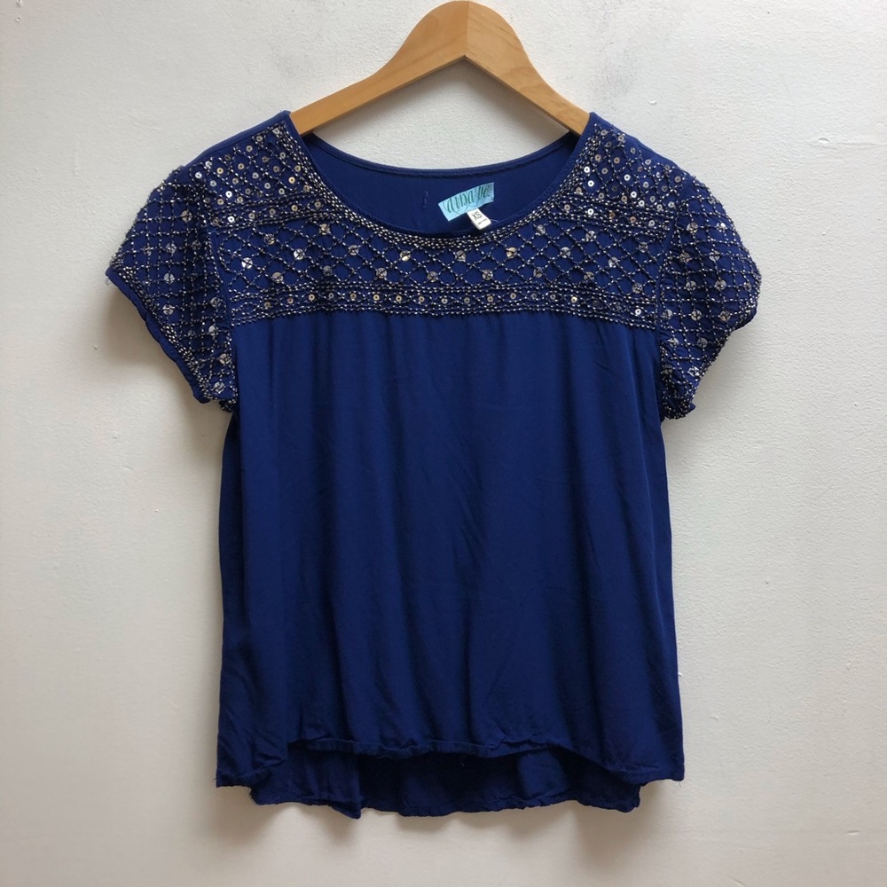 Dina be blue & silver sequin top